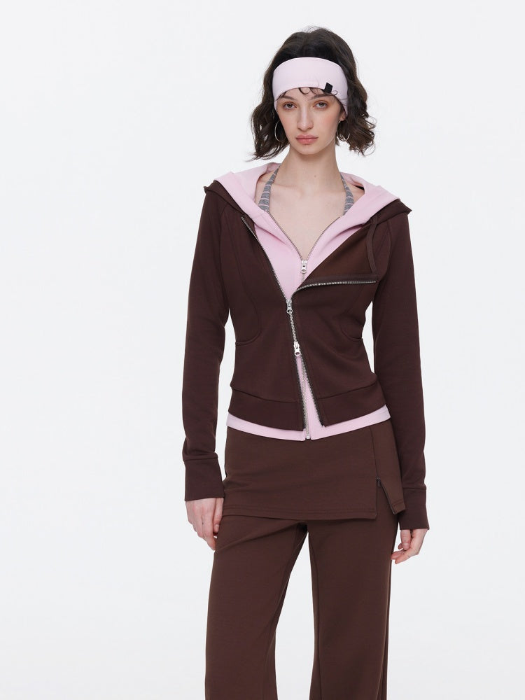 Diagonal Placket Waist Slim Sweat Shirt Jacket【s0000015532】