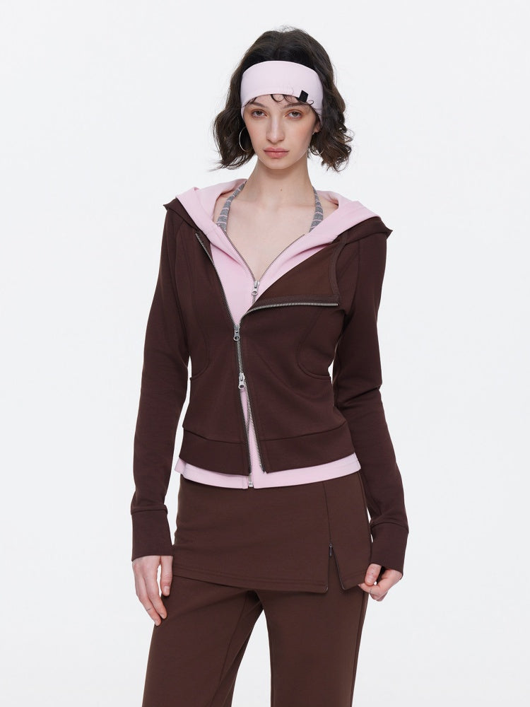 Diagonal Placket Waist Slim Sweat Shirt Jacket【s0000015532】