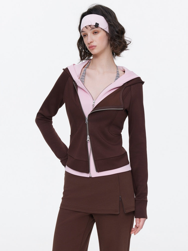 Diagonal Placket Waist Slim Sweat Shirt Jacket【s0000015532】