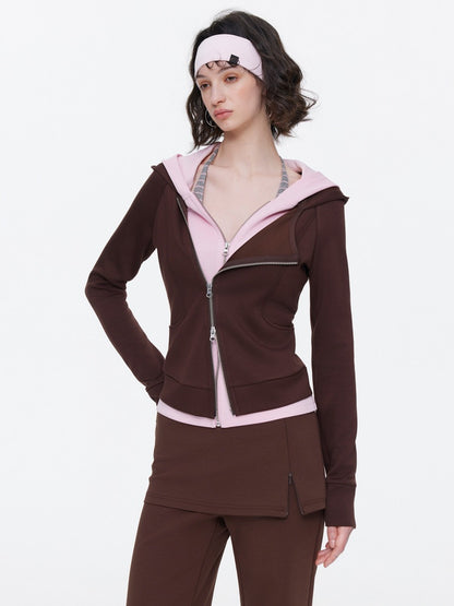 Diagonal Placket Waist Slim Sweat Shirt Jacket【s0000015532】