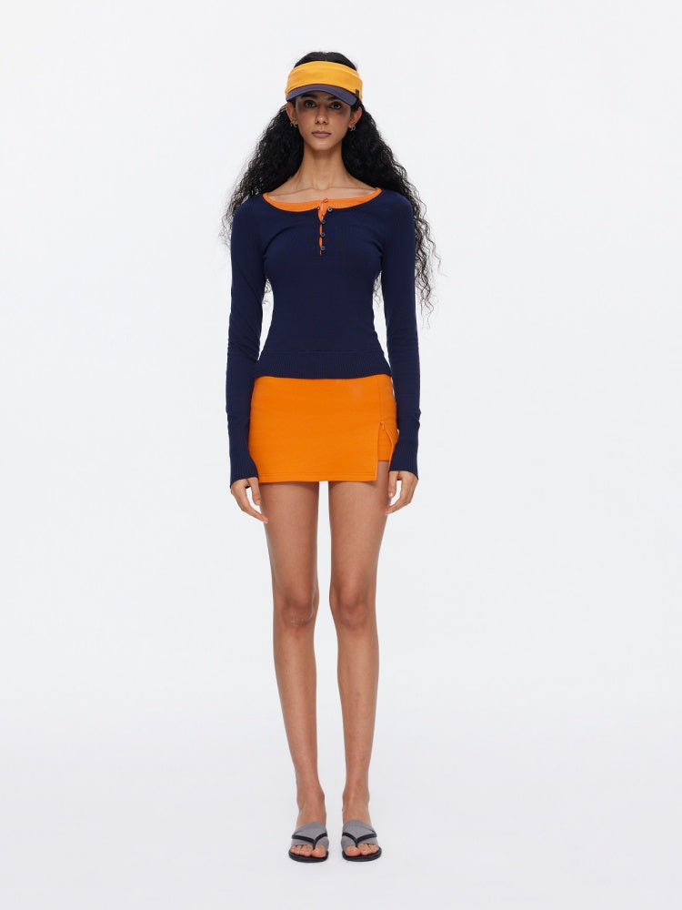 Contrasting Crew Neck Faux Layered Knitted Sweaters【s0000015533】