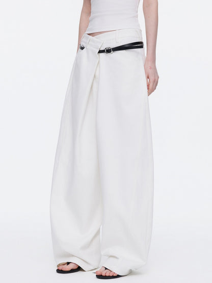 Asymmetrical Waistband Wide-Leg Scimitar Jeans【s0000015535】