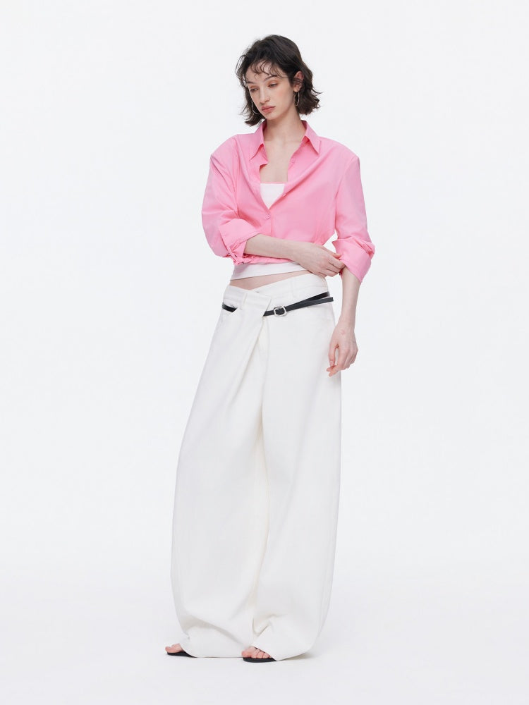 Asymmetrical Waistband Wide-Leg Scimitar Jeans【s0000015535】