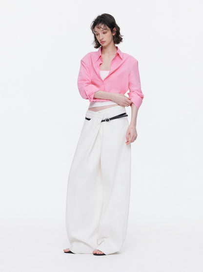 Asymmetrical Waistband Wide-Leg Scimitar Jeans【s0000015535】