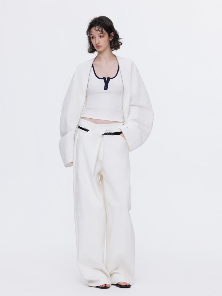 Asymmetrical Waistband Wide-Leg Scimitar Jeans【s0000015535】