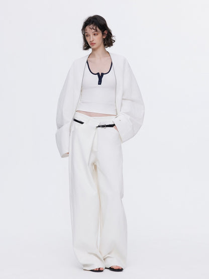 Asymmetrical Waistband Wide-Leg Scimitar Jeans【s0000015535】