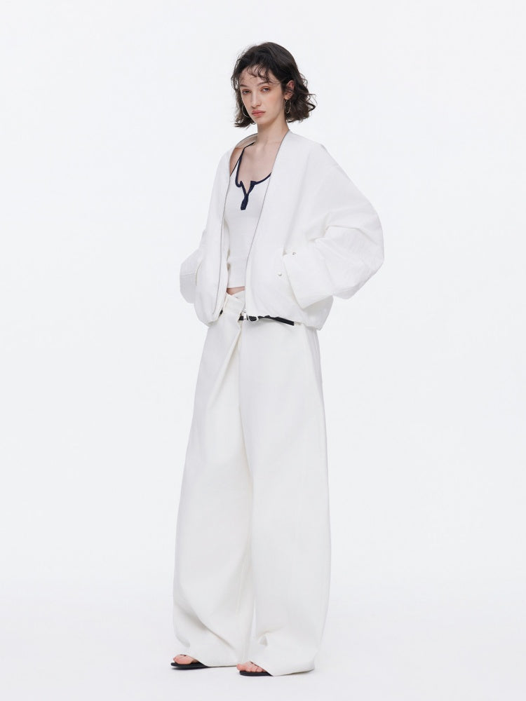 Asymmetrical Waistband Wide-Leg Scimitar Jeans【s0000015535】