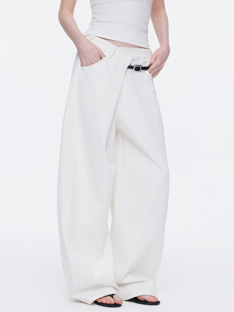 Asymmetrical Waistband Wide-Leg Scimitar Jeans【s0000015535】