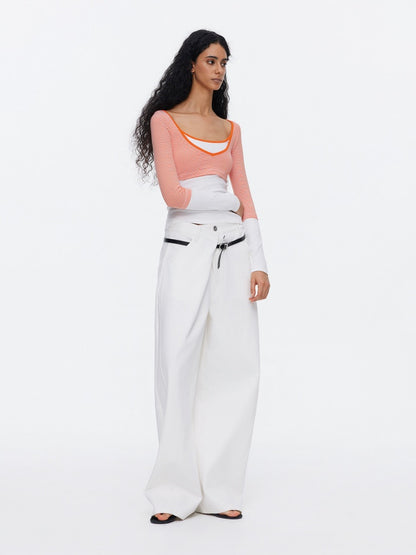 Asymmetrical Waistband Wide-Leg Scimitar Jeans【s0000015535】