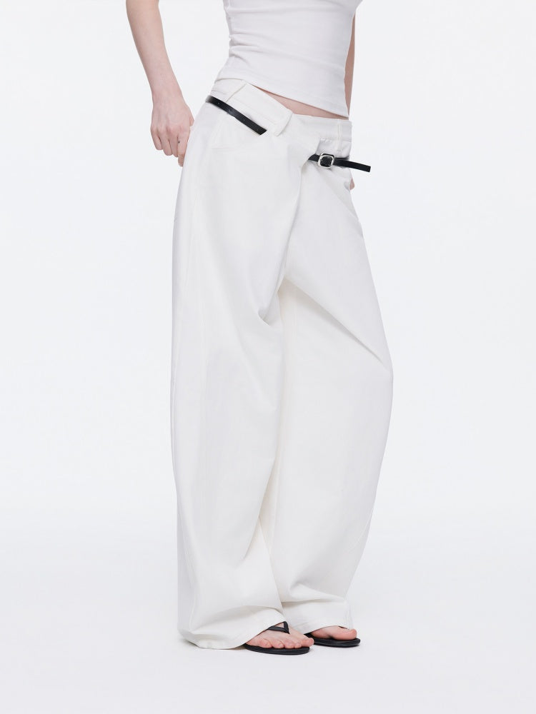 Asymmetrical Waistband Wide-Leg Scimitar Jeans【s0000015535】