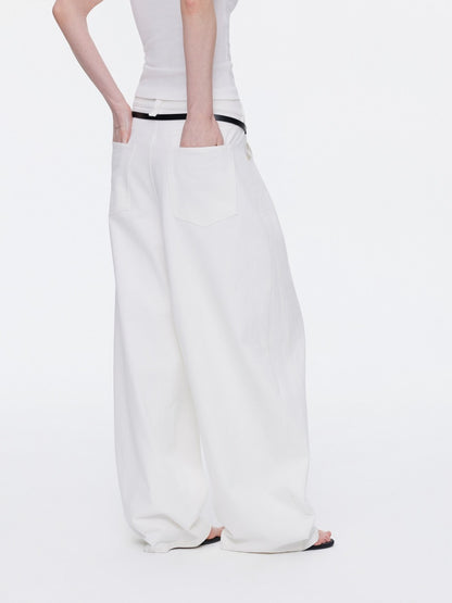 Asymmetrical Waistband Wide-Leg Scimitar Jeans【s0000015535】