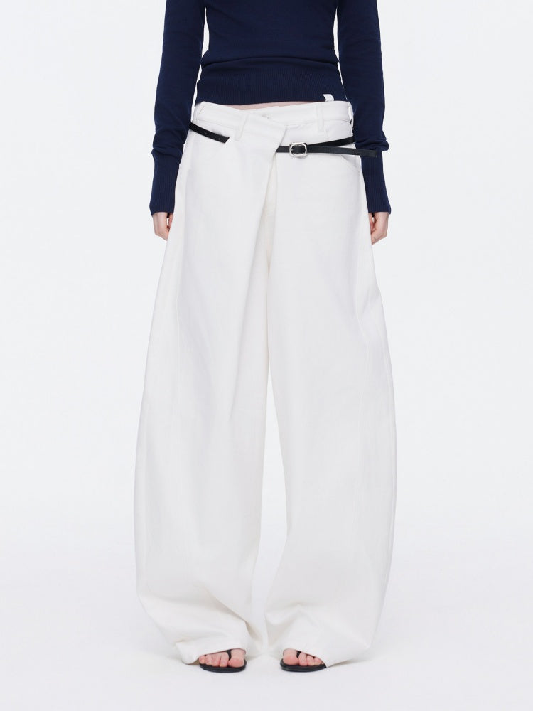 Asymmetrical Waistband Wide-Leg Scimitar Jeans【s0000015535】