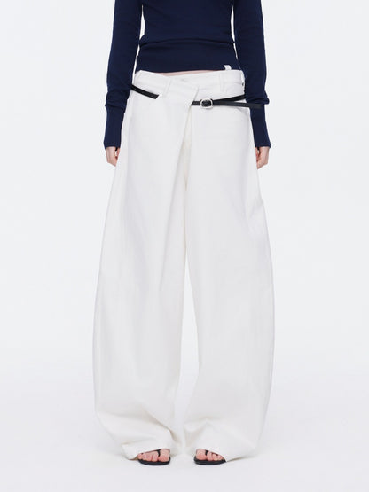 Asymmetrical Waistband Wide-Leg Scimitar Jeans【s0000015535】