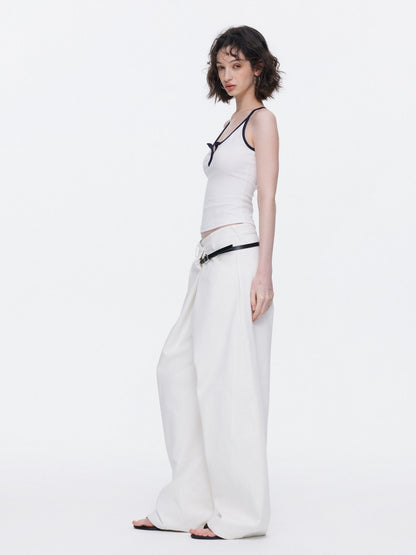 Asymmetrical Waistband Wide-Leg Scimitar Jeans【s0000015535】