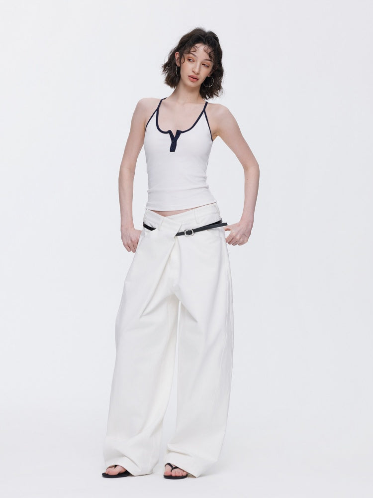 Asymmetrical Waistband Wide-Leg Scimitar Jeans【s0000015535】