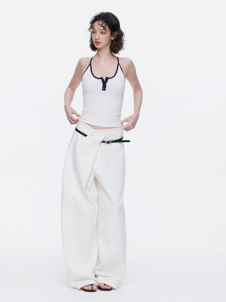 Asymmetrical Waistband Wide-Leg Scimitar Jeans【s0000015535】