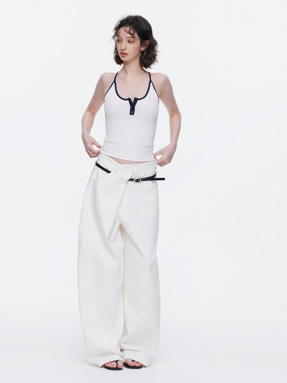 Asymmetrical Waistband Wide-Leg Scimitar Jeans【s0000015535】