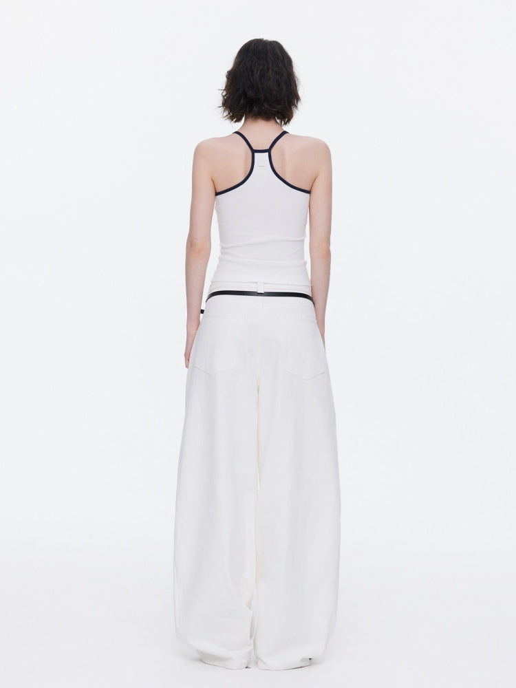 Asymmetrical Waistband Wide-Leg Scimitar Jeans【s0000015535】