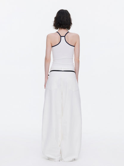 Asymmetrical Waistband Wide-Leg Scimitar Jeans【s0000015535】