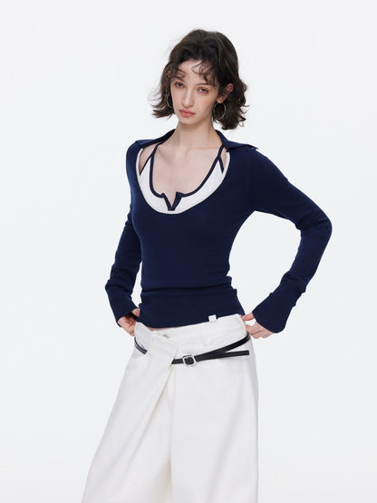 Asymmetrical Waistband Wide-Leg Scimitar Jeans【s0000015535】
