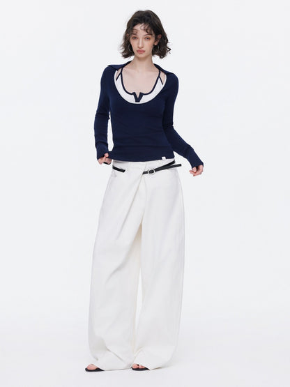 Asymmetrical Waistband Wide-Leg Scimitar Jeans【s0000015535】