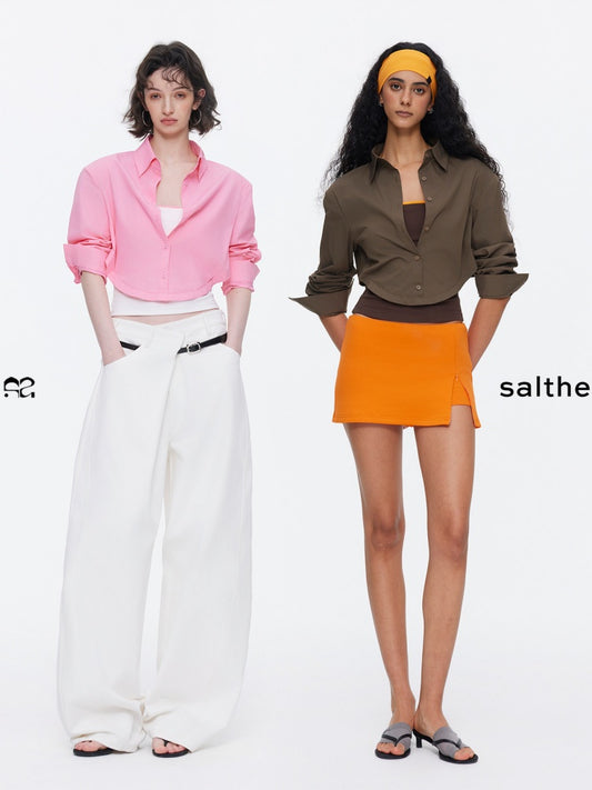 Loose Oversized Shirt Bandeau Contrast Faux Layered Top【s0000015536】