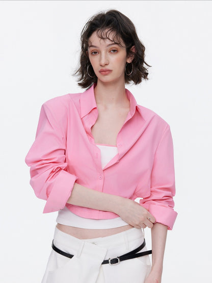 Loose Oversized Shirt Bandeau Contrast Faux Layered Top【s0000015536】