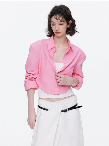 Loose Oversized Shirt Bandeau Contrast Faux Layered Top【s0000015536】