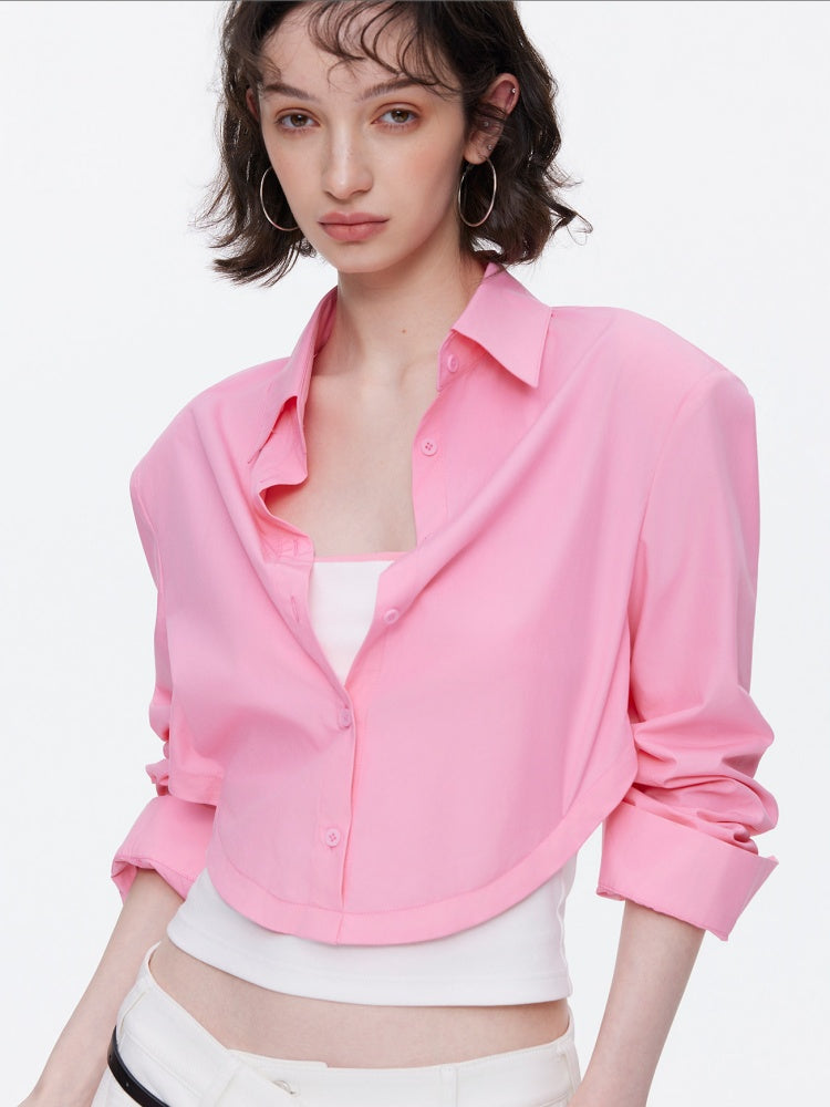 Loose Oversized Shirt Bandeau Contrast Faux Layered Top【s0000015536】