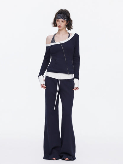 Contrasting Casual Wide-Leg Slimming Floor-Length Bootcut Sweatpants【s0000015537】