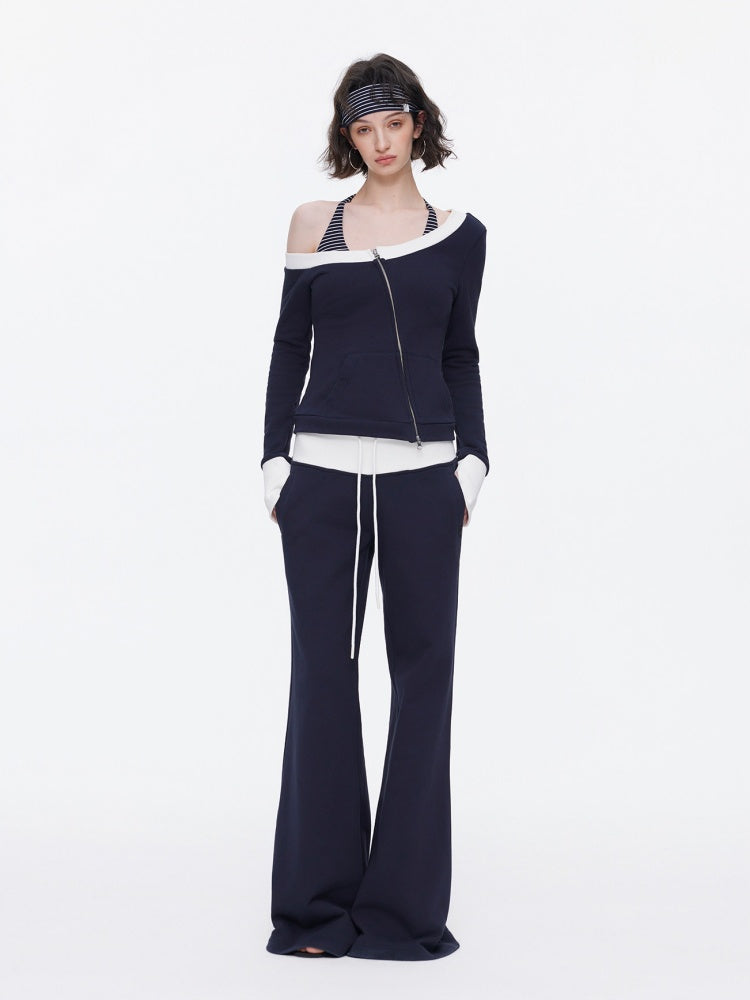 Contrasting Casual Wide-Leg Slimming Floor-Length Bootcut Sweatpants【s0000015537】