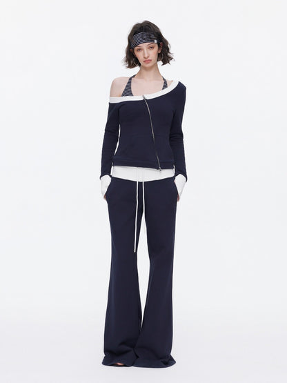 Contrasting Casual Wide-Leg Slimming Floor-Length Bootcut Sweatpants【s0000015537】