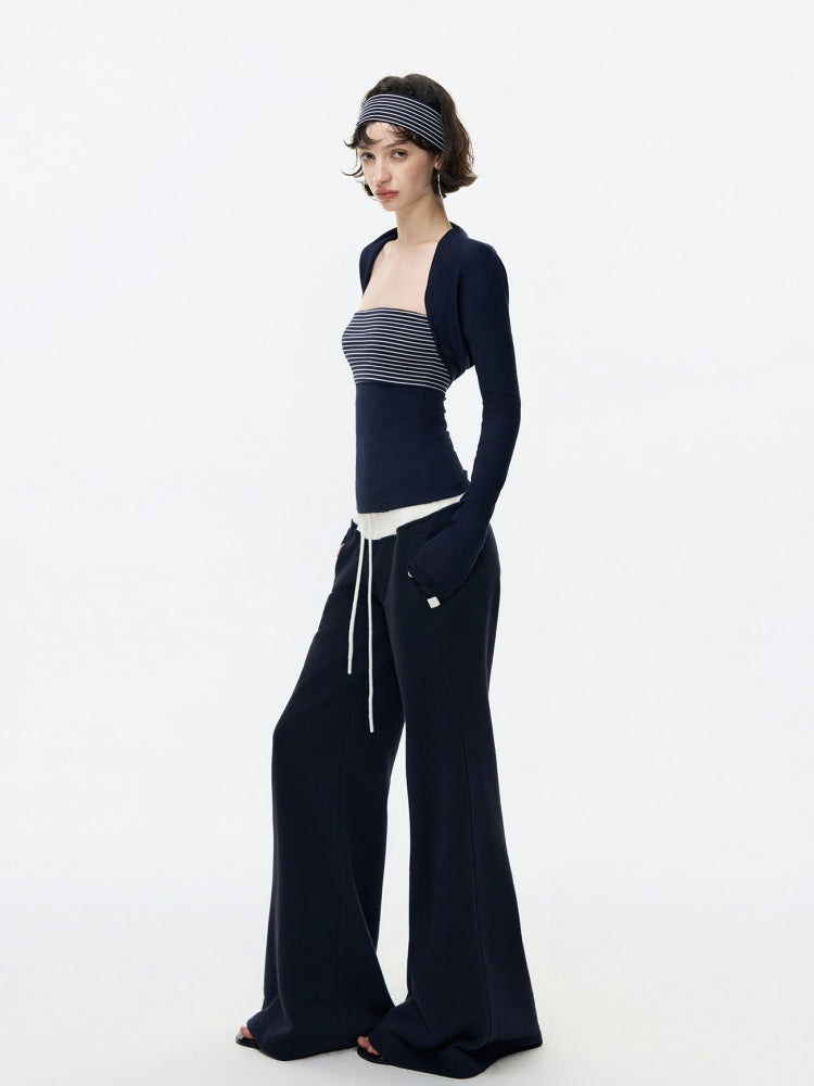 Contrasting Casual Wide-Leg Slimming Floor-Length Bootcut Sweatpants【s0000015537】