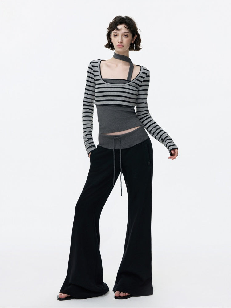 Contrasting Casual Wide-Leg Slimming Floor-Length Bootcut Sweatpants【s0000015537】