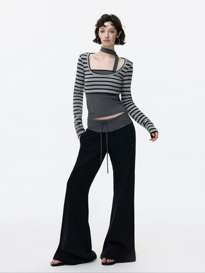 Contrasting Casual Wide-Leg Slimming Floor-Length Bootcut Sweatpants【s0000015537】