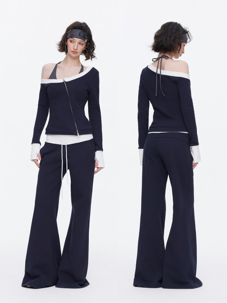 Contrasting Casual Wide-Leg Slimming Floor-Length Bootcut Sweatpants【s0000015537】
