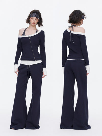 Contrasting Casual Wide-Leg Slimming Floor-Length Bootcut Sweatpants【s0000015537】