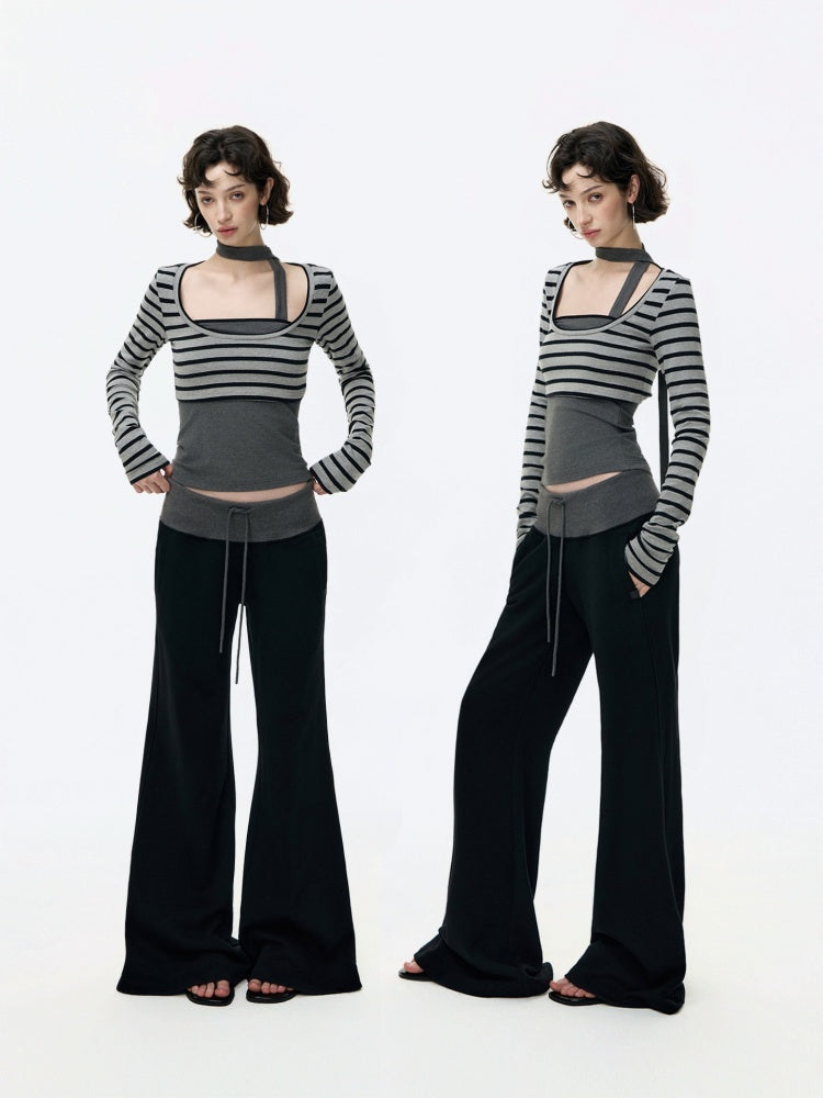 Contrasting Casual Wide-Leg Slimming Floor-Length Bootcut Sweatpants【s0000015537】