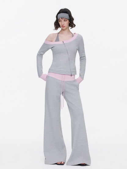 Contrasting Casual Wide-Leg Slimming Floor-Length Bootcut Sweatpants【s0000015537】