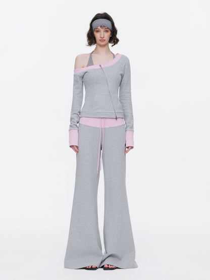 Contrasting Casual Wide-Leg Slimming Floor-Length Bootcut Sweatpants【s0000015537】