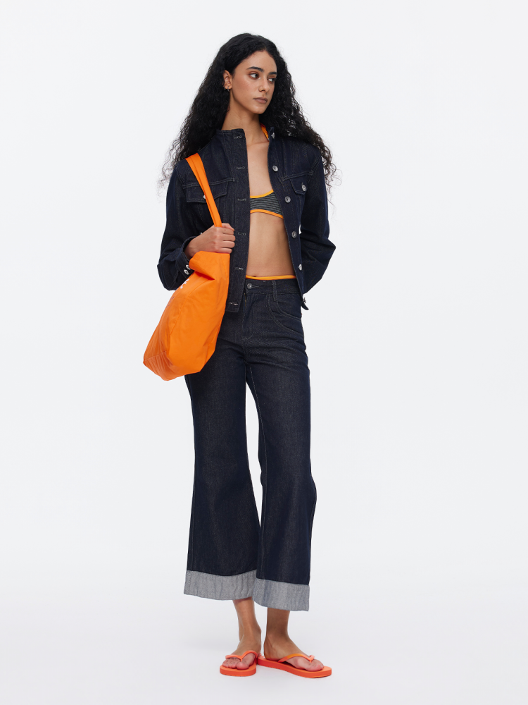 Retro High-Stitch Hem Slightly Flared Cropped Denim Jeans【s0000015541】