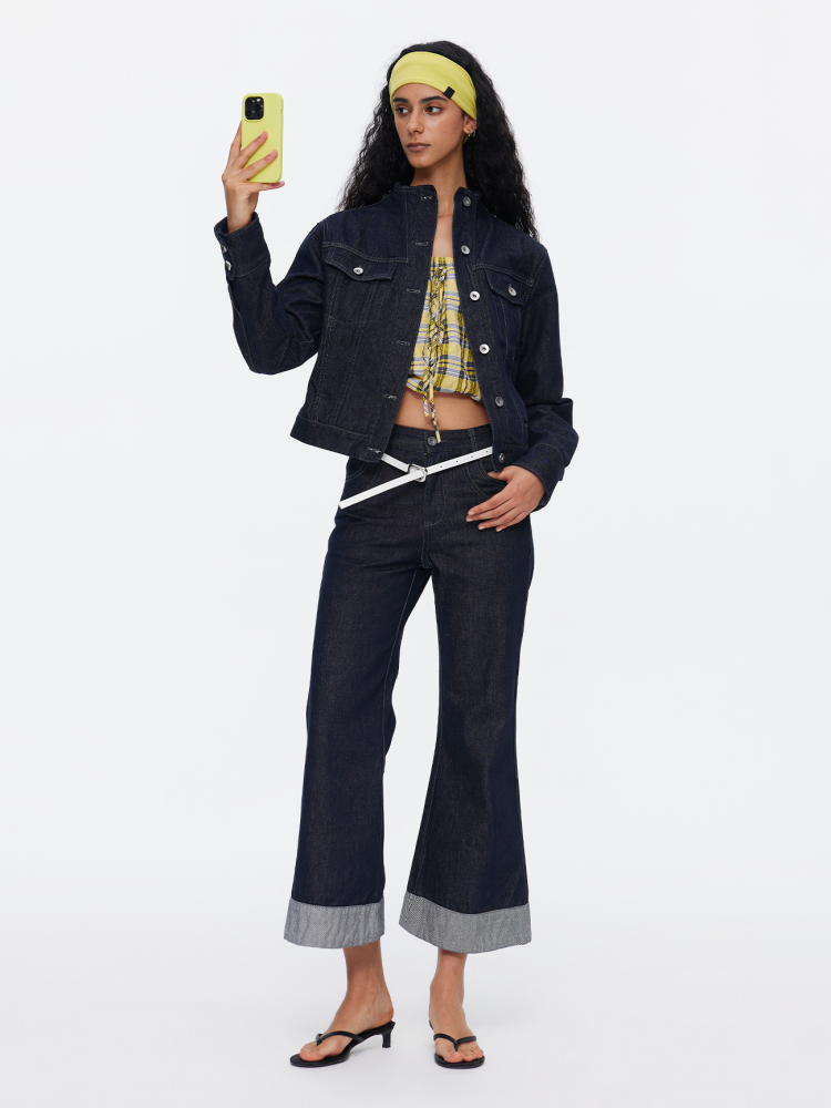 Retro High-Stitch Hem Slightly Flared Cropped Denim Jeans【s0000015541】