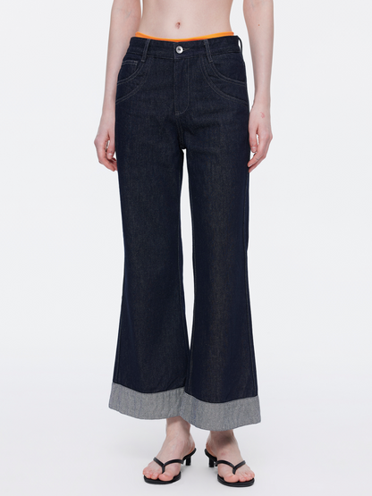 Retro High-Stitch Hem Slightly Flared Cropped Denim Jeans【s0000015541】