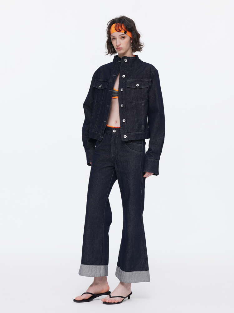 Retro High-Stitch Hem Slightly Flared Cropped Denim Jeans【s0000015541】