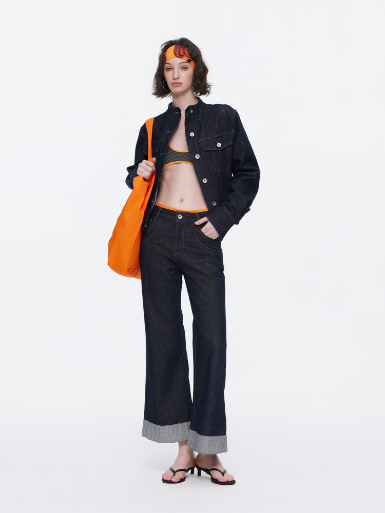 Retro High-Stitch Hem Slightly Flared Cropped Denim Jeans【s0000015541】