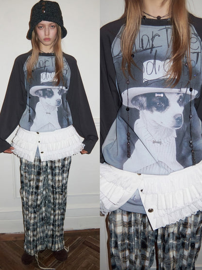 Plaid Wrinkled Waist Spliced Straight Leg Pants【s0000015637】