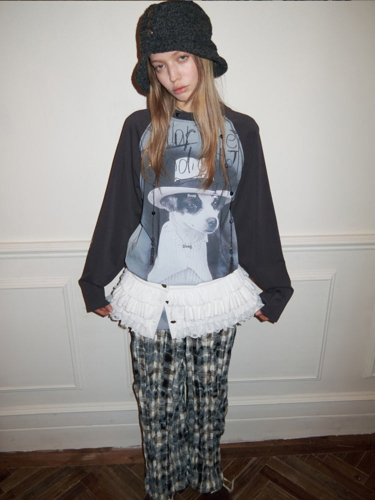 Plaid Wrinkled Waist Spliced Straight Leg Pants【s0000015637】