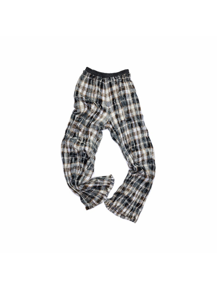 Plaid Wrinkled Waist Spliced Straight Leg Pants【s0000015637】