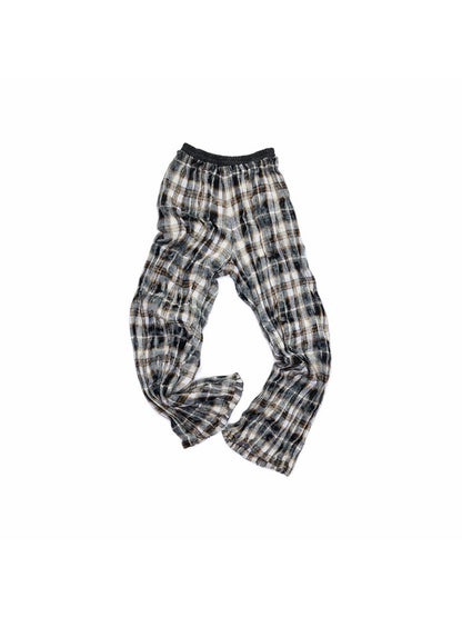 Plaid Wrinkled Waist Spliced Straight Leg Pants【s0000015637】