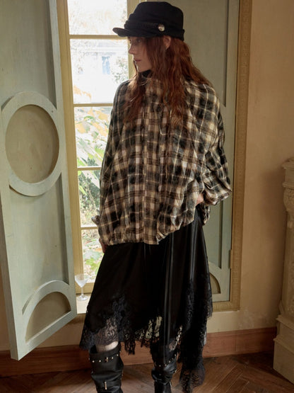Plaid Pleated Stand-Up Collar Bud Jacket【s0000015638】